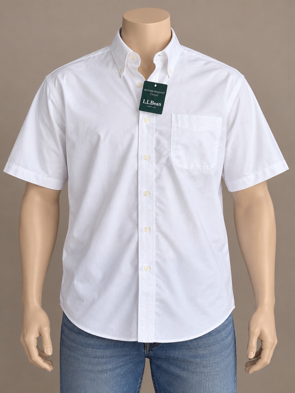 L.L.Bean Wrinkle-Resistant Cotton White Short Sleeve Shirt Men’s 17